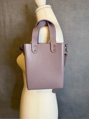 Monk Genuine Leather Mini Tote Crossbody Bag Lilac Pebbled Leather